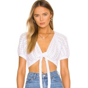 NEW 525 America Revolve Pointelle Tie Front Cropped White Small